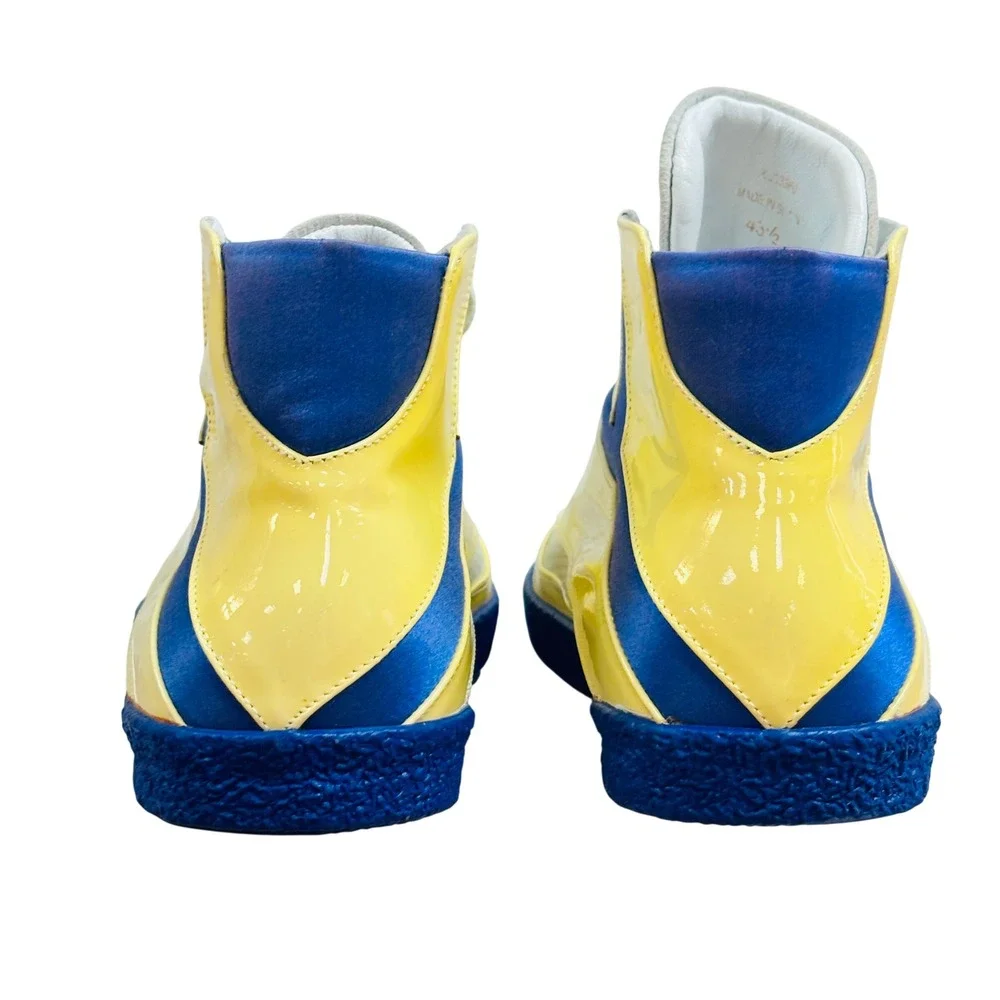 Yves Saint Laurent Rive Gauche Mens High Top Sneakers Yellow Blue Patent 43.5